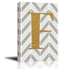 The Letter F in Gold Leaf Effect on Geometric Background - Modern Hip Young Art Art - Canvas Art Home Art - 12x18 inches