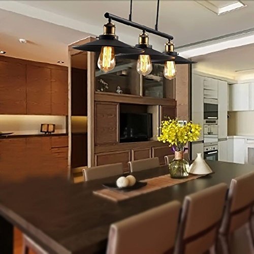 Dst Retro Pendant Retractable Chandelier Pendant, Vintage Adjustable Hanging Ceiling Light Pendant Light for Island, Dining, Bar (Matte Black)