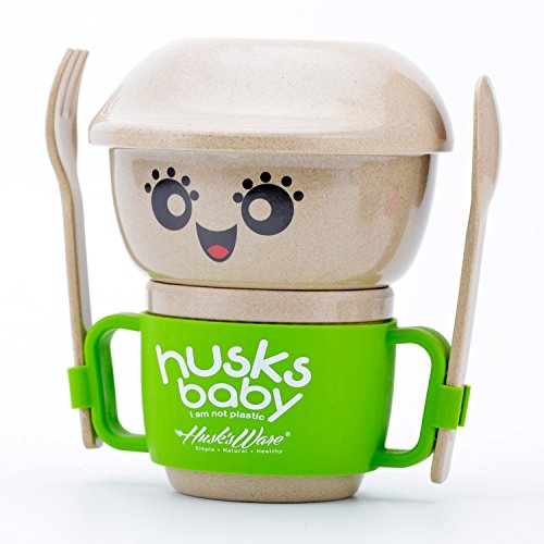 Kids Dinnerware Set - 5 Piece Childrens Dinnerware Sets, Wheat Fiber Ultimate Baby Feeding Set Perfect to Go Storage FDA Approved BPA Free