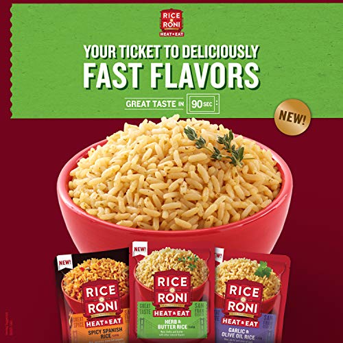 RICE-A-RONI HEAT EAT, MICROWAVE RICE, QUICK COOK RICE, SPICY SPANISH, 8.8OZ POUCH
