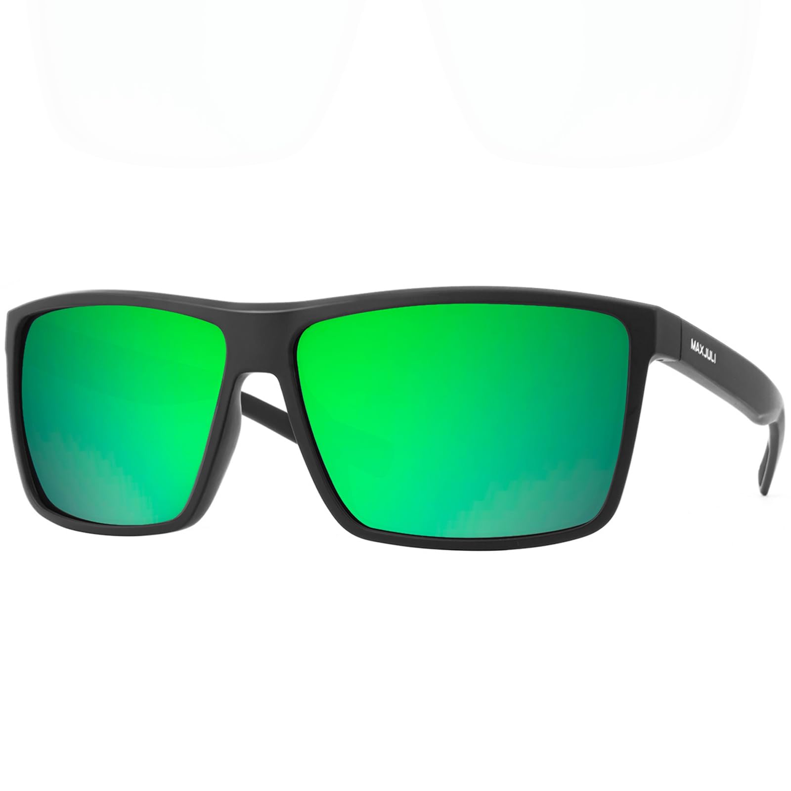 MAXJULI Gafas de sol polarizadas grandes para hombres y mujeres con cabezas grandes Protección UV 400 (ajuste talla XL) Negro/Verde