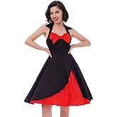 1950s Dresses for Women Vintage Halter Polka Dot Floral Print Swing A Line Midi Dress Cocktail Party Prom Gown