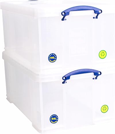 Really Useful Box 64 Litre Plastic Storage Box Clear Pack of 2