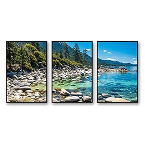3 Piece Framed Canvas Wall Art for Living Room, Bedroom Lake Tahoe Canvas Prints for Modern Home Decoration Ready to Hang - 16"x24"x3 Panels