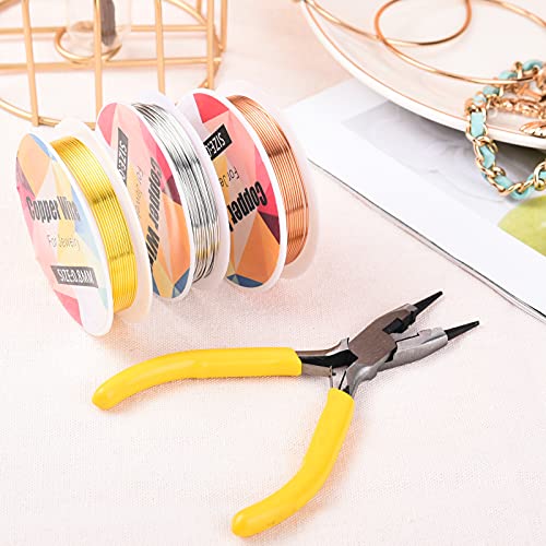 20 Gauge Craft Wire, 3 Rolls 0.8mm Copper Wire 10m Jewellery Wire with Pliers for Jewellery Making (Silver, Gold, Rose Gold)