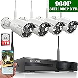 OOSSXX 8CH 1080P HD Wireless Video Security Camera System,4 pcs 720P Megapixel Wireless Weatherproof Bullet IP Cameras,Plug and Play,70FT Night Vision,P2P,App, HDMI Cord&1TB HDD Pre-install
