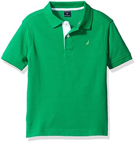 Nautica Little Boys' Short Sleeve Port Ottoman Stripe Polo, Green, Medium (5/6)