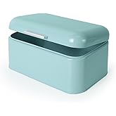 DreamsEden Metal Storage Box with Hinged Lid, Decorative Tin Box Jewelry Keepsake Bread Bin Container for Home Kitchen Counter (Blue)