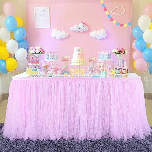 HBB Kids Handmade Tutu Tulle Table Skirt Cover for Girl Princess Birthday Party, Baby Shower, Slumber Party & Home Decoration-Beautiful, Eye Catching & Unforgettable Party Centerpiece, 1 yd, Pink - Thumbnail 3