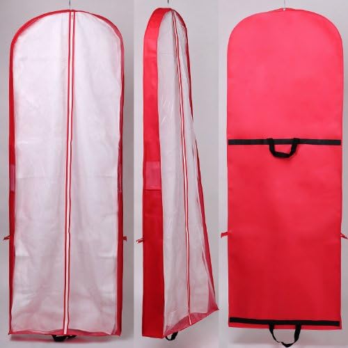 Breathable Wedding Gown Dress Garment Clothes Cover Bag 59" Long Zip, for Wedding Dresses, evening dresses, dresses, suits, coats, jackets, trousers and longer clothes, with two pockets, KXB107 Red