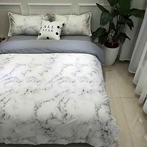 Marble Duvet Cover Set Queen Cotton White,Duvet Cover+2 Pillowcases,Modern Grey Nature Granite Print,Super Soft Full Bedding Sets 3 Pieces,Gifts for Kids,Men,Women,Family,NO COMFORTER