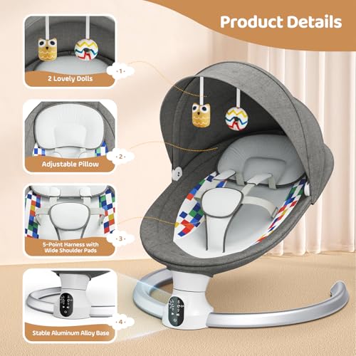 Helangel Electric Rocking Chair Electric Baby Hammock with Remote Control and Wireless Connection Baby Rocking Chair with 5 Point Safety Harness for Children up to 9 kg 5 Speed Balance
