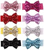 Qandsweet Baby Girl's Soft Headband with Paillette Hair Bow (8 Pack) (8 Colors)