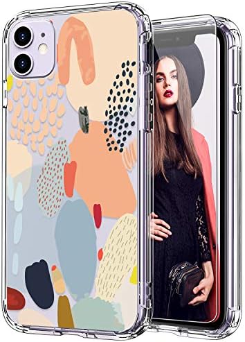 ICEDIO iPhone 11 Case with Screen Protector,Clear with Multi-Colored Painting Patterns for Girls Women,Shockproof Slim Fit TPU Cover Protective Phone Case for Apple iPhone 11 6.1 inch