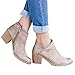 FISACE Women's Round Closed Toe Western Inside Zipper Stacked Low Heel Ankle Booties