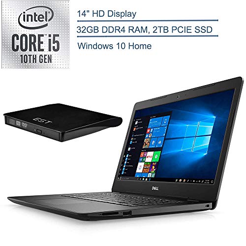 2020 Dell Inspiron 14″ Laptop Computer, 10th Gen Intel Quad-Core i5 1035G4 Up to 3.7GHz (Beat i7-7500u), 32GB DDR4 RAM, 2TB PCIe SSD , 802.11ac WiFi, Windows 10, EST External DVD RW Drive