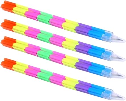 Amazon Dailymall 虹色 鉛筆 スワップ ロケット鉛筆 ビルディングブロック形 学生用品 文房具 4個入り 鉛筆 シャープペン 文房具 オフィス用品