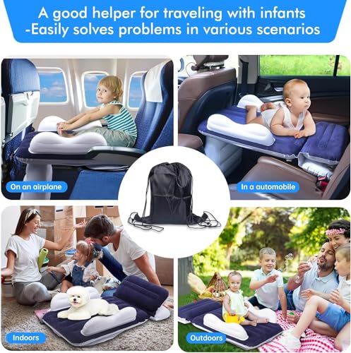Bestbless Inflatable Airplane Bed for Toddler, Portable Baby plane Bed for Travel, Plane Extender for Kids with Hand Pump, Seat Belt and Carry Bag, Toddler Seat Extender for Car, Airplane (Blue)