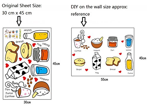 BIBITIME Kitchen Wall Art Decals Coffee Yogurt Jam Water Milk Bread Juice Vinyl Sticker for Glass Window Tile Fridge Locker Cabinet Small PVC Decorations - Thumbnail 2