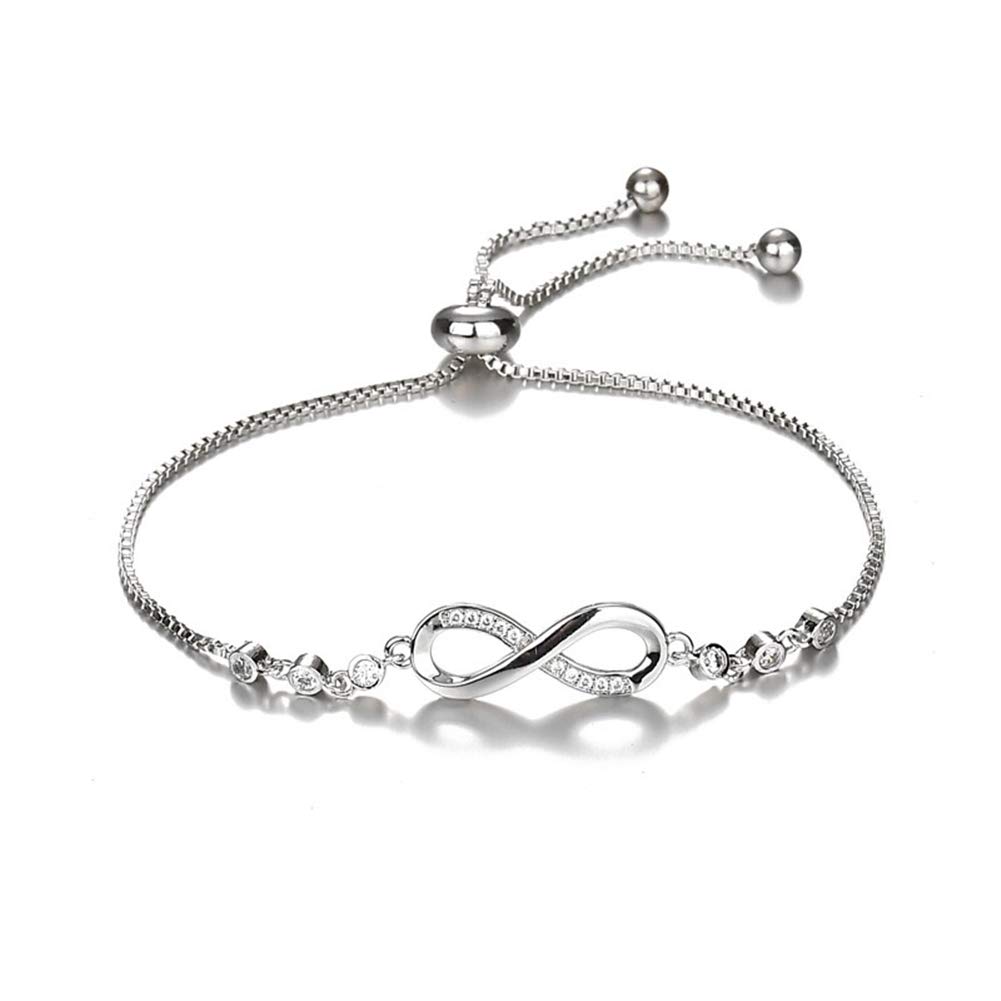 AILUOR Women's White Gold Plated Fashion Infinity Anklet Bracelet Endless Love Symbol Charm Adjustable Large Bracelet for Women (Silver)