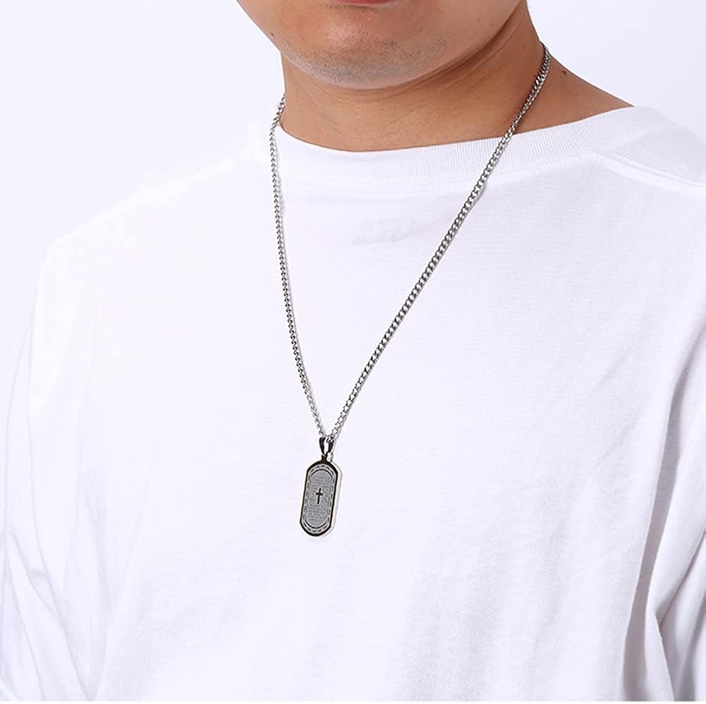 Bible Prayer Dog Tag, gift For Men Boys, 316l Stainless Steel Cross Lord’s Prayer Pendant With Chain, Catholic Jewelry Inspirational Necklace, Religious Bible Scripture Dog Tag | 