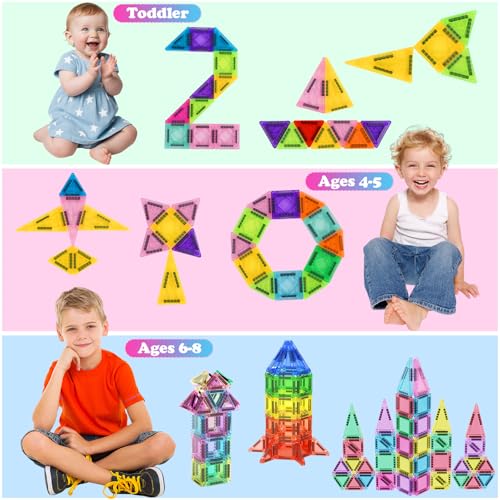 Euakee Magnetic Tiles, Travel Magnetic Building Blocks Set, Mini Magnetic Tiles, Building Toys with Iron Box for Boys and Girls, Montessori Toy (B)