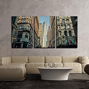 3 Piece Canvas Wall Art - Cityscape with Urban Architecture and Skyscraper - Modern Home Art Stretched and Framed Ready to Hang - 16"x24"x3 Panels
