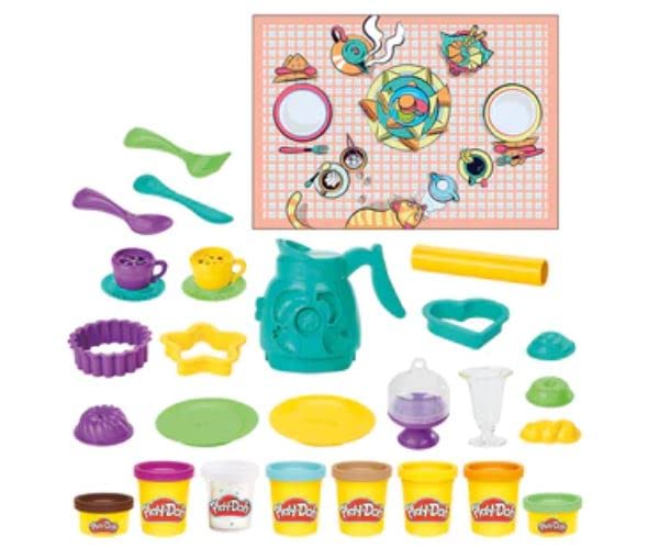 Play-Doh Kitchen Creations - Coffee 'n Tea Party Playset with 8 Colors, Playmat, Over 15 Tools