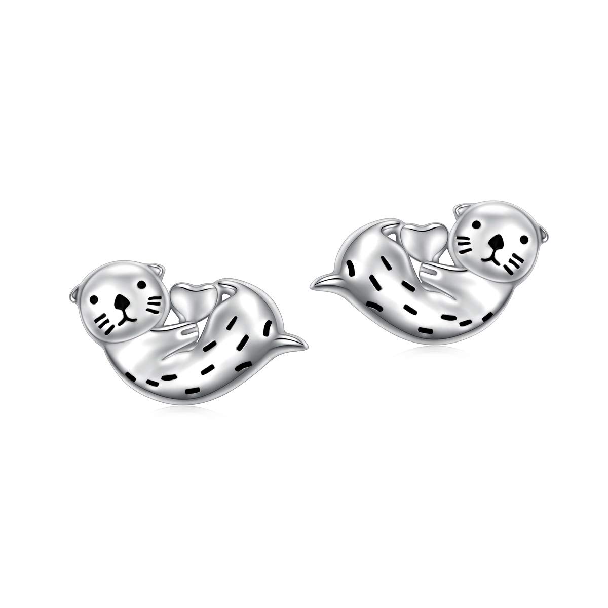 S925 Sterling Silver Cute Animal Sea Otter Earrings Studs for Women Teen Girls