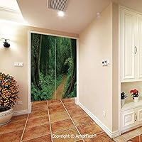 PUTIEN Japanese Noren Doorway Curtain/Tapestry Crane Noren Door Curtain Panel Room Divider,Jungle-Decor Pathway in The Forest Thailand Fresh Calm Nature Park Meditation Hiking Picture