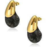 Kiiowana Chunky Resin Teardrop Earrings, 18K Gold Acrylic Resin Drop Hoops,Hypoallergenic Fashion Jewelry for Women,18K Gold Plated Resin Drop Earrings