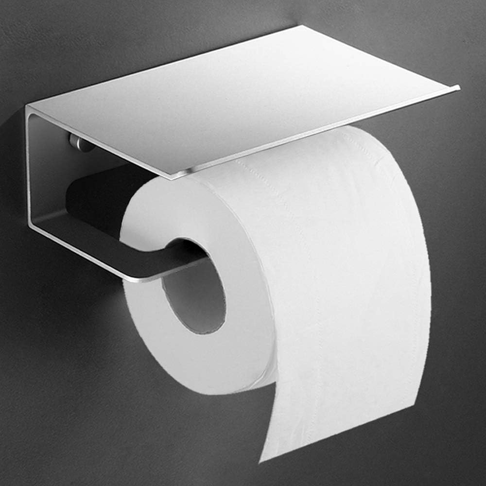 Ecooe Toilet Paper Roll Holder Aluminum Wall-Mounted with Spacious Shelf for Kitchen and Bathroom Paper Holder