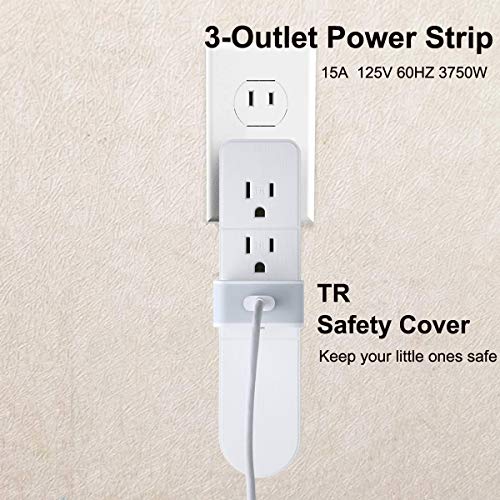 3-Outlet Power Strip Socket - 2 Pack, Power Travel Charging Station Outlet, Portable Power Socket 3 - Prong Plug Grounded Wall Outlet - White