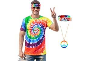 Mainfini Mens 60s 70s Outfits Hippie Costume Retro Colorful Carnival Shirt (S-3XL)