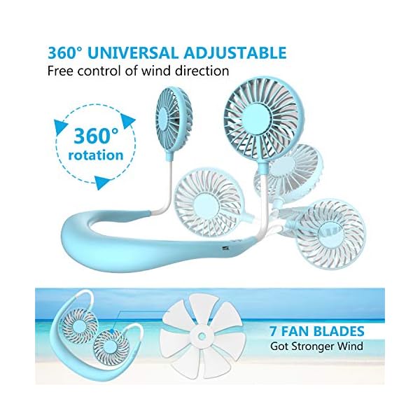 Portable-Neck-Fan-Handsfree-Mini-USB-Neck-Fan-Rechargeable-Wearable-Neckband-Fan-Desk-Fan-Necklace-Fan-with-Dual-Wind-Head-3-Speeds-LED-Light-for-Traveling-Sport-Outdoor-Camping-Office-Blue Portable Neck Fan, Handsfree Mini USB Neck Fan Rechargeable Wearable Neckband Fan, Desk Fan, Necklace Fan with Dual Wind…