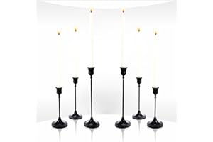 Medduw Candlestick Holders Set of 6, Black Taper Candle Holders, Vintage Modern Decorative Centerpiece for Table, Mantel, Wedding, Housewarming Gift