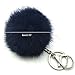 Raylans Soft Elegant Real Rabbit Fur Pompom Ball Car Key Chain Handbag Key Rings,Silver Chain,Navy Blue