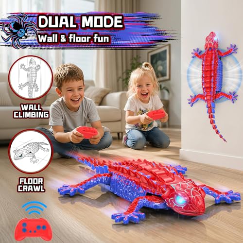 Loueouv RC Wall Climbing Gecko, Rechargeable Remote Control Robot for Kids | 360° Rotating RC Stunt Car with Light, Wall Crawler Lizard Toys for 3-12 Year Old Boys Girls Kids Toys