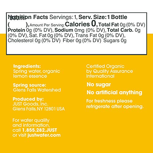 JUST Water Infused | Organic Fruit Flavored Spring Water | Eco-Friendly Boxed Bottled Water | Zero Sugar, Artificial Flavors, or Sweeteners, 8.0 Alkaline pH | Lemon, 11.2 oz, (Pack of 24)