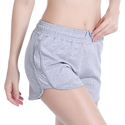 HBY 2 Pack Women's Casual Running Workout Yoga Shorts Sports Fitness Short Pants, L Black/Grey