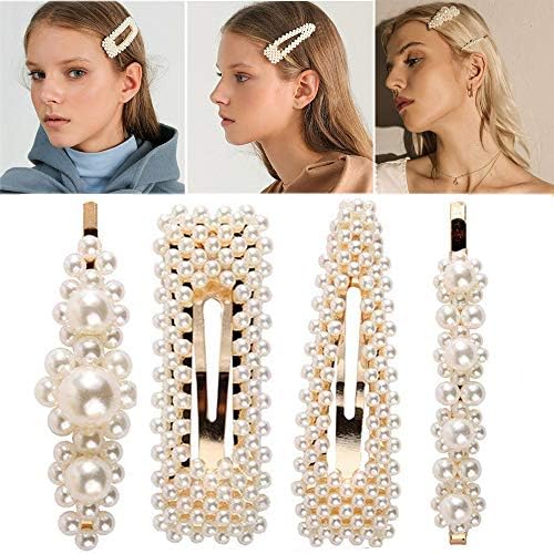 4 Pcs Pearl Hair Clip Snap Barrette Hairpins For Women Girls Hair Styling Tool Accessories Wedding Bridal Valentines Day Gifts