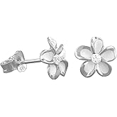 925 Sterling Silver 7mm Plumeria Women's Stud Earrings, Hawaiian Flower Stud Earrings for Women, Sterling Silver Flower Earrings with CZ Stone