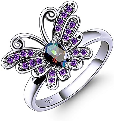 Veunora 925 Sterling Silver 4x6mm Rainbow Topaz Filled Butterfly Ring