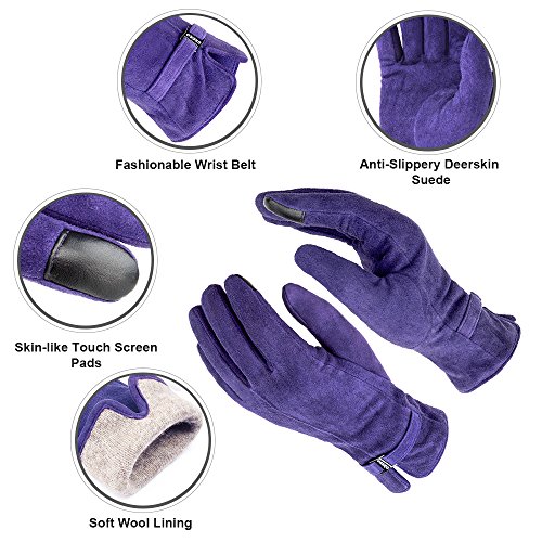 image for OZERO Thermal Gloves Girls and Womens Wool Texting Winter Gloves with 