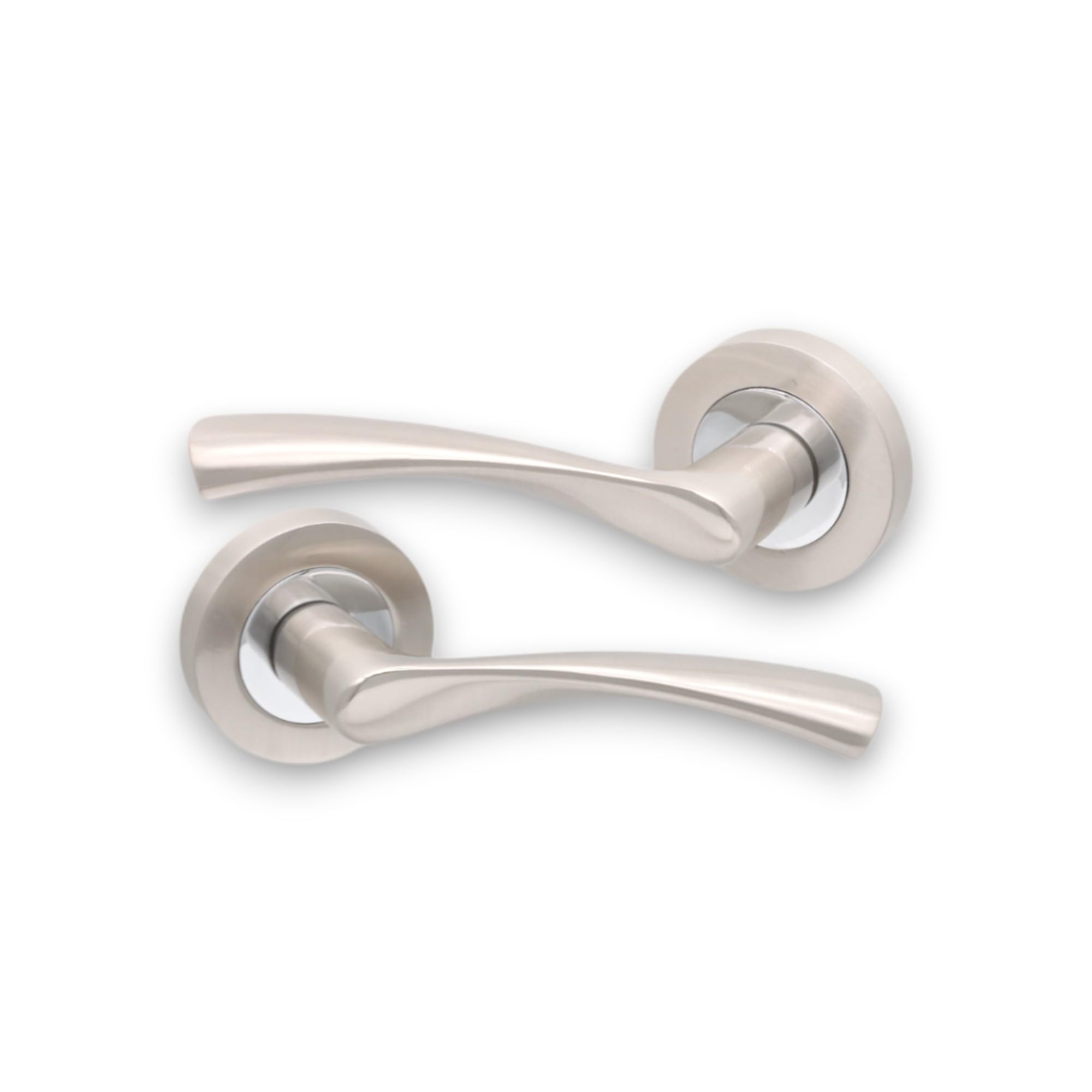 Infinity Decor Twisted Lever Door Handles on Rose - Latch Handles Set in Dual Tone, for Interior and Exterior Use