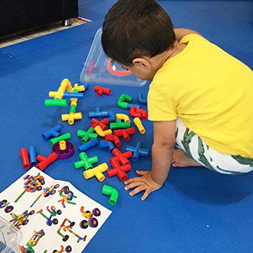ZoZoplay STEM Learning Toy Tubular Pipes & Spouts & Joints 64 Piece Build Bicycle, Tank, Scootie, Moter Skills Endless Designs Educational Building Blocks Set for Kid Ages 3+ Multicolor - Thumbnail 5