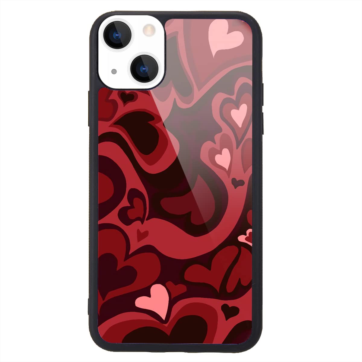 MAYCARI Case for iPhone 14 with Aesthetic Red Heart Printed Pattern Girls Women Lovely Heart Design Hard Back Case with Soft TPU Bumper Protective Cover Case for iPhone 14