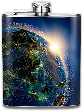 SmallHan Highly Detailed Planet Earth At Night Lit By The Rising Sun Illuminated By Light Of Cities Earth Gift For Men 304 Stainless Steel Flask 7oz