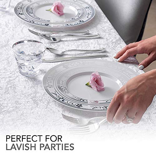 125 Piece Plastic Dinner Set Silver Floral Plastic Dinner Plates
