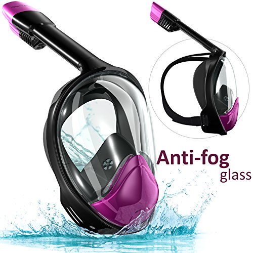 Snorkel Set Full Face Mask, Seaview with Camera Mount Divers Choice Black/Purple (Size- S-M) For Youth and Women